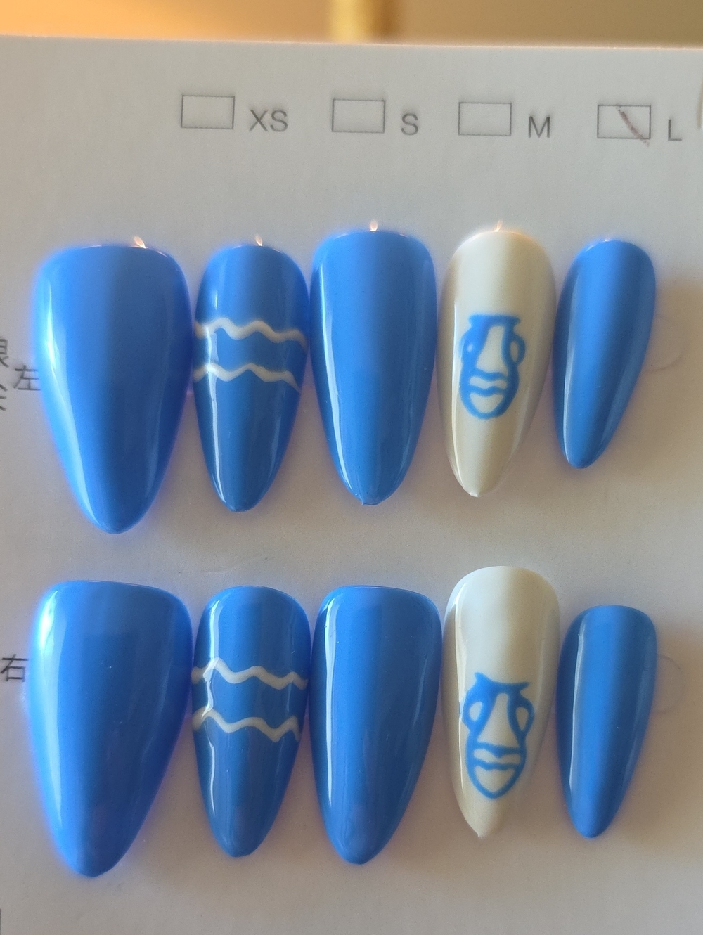 Press-On Nail Set  Aquarius zodiac design. Size Large